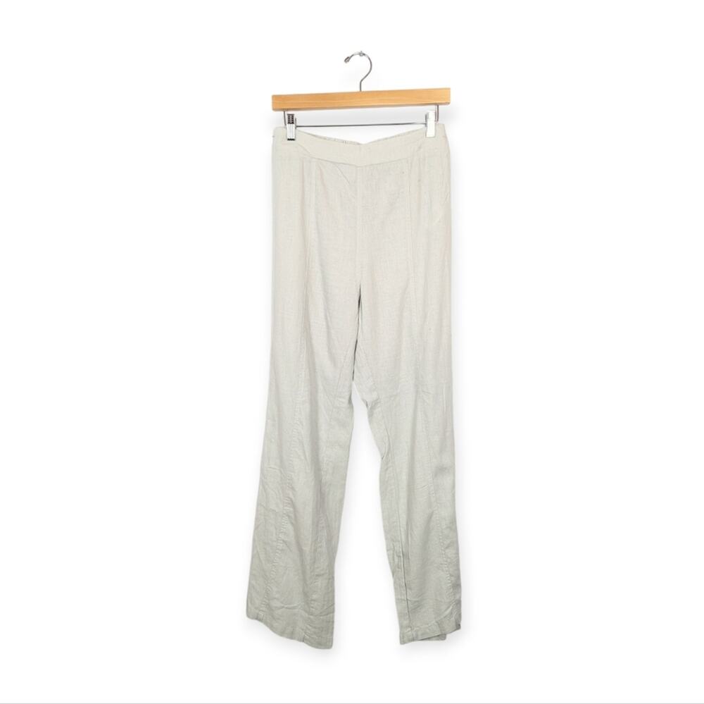 Happily Grey Pants L Light Blue Linen Blend Wide Leg Relaxed Casual